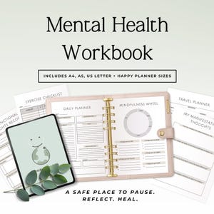 Planejador de Saúde Mental para Imprimir | Diário de Terapia em PDF | Caderno de Exercícios de Saúde Mental | Rastreador de Humor | Planejador de Autocuidado | Diário de Terapia Cognitivo-Comportamental