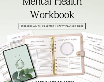 Mental Health Planner Printable | Therapy Journal PDF | Mental Health Workbook | Mood Tracker | Self Care Planner | CBT Journal