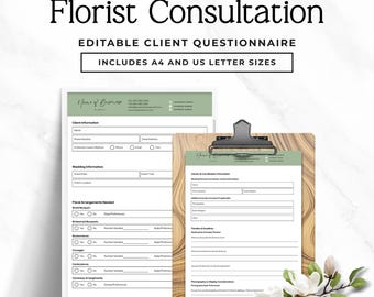 Florist Consultation Form, Custom Editable Client Consultation Template, Floral Design Order Form, Wedding Planning Guide Phase 3