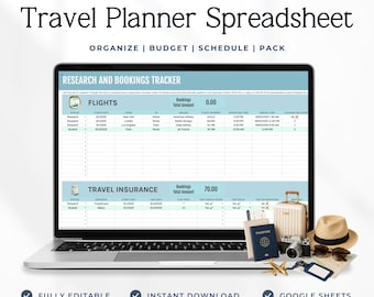 Travel Planner Spreadsheet, Google Sheets Vacation Itinerary, Trip Budget Tracker Template Phase 2
