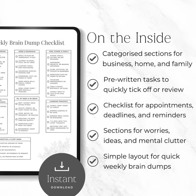 Weekly Brain Dump Printable, ADHD Planner Sheet, Mental Load Checklist ...