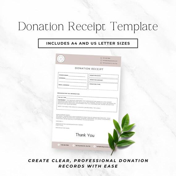 Donation Receipt Template Editable Non Profit Business Form Charity Donation Record for Organization Gift Receipt Instant Download Phase 4