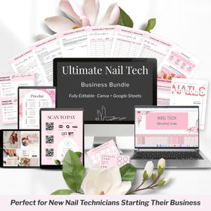 Pakket voor nagelstudio | Starterskit voor nagelstylisten | Canva nagelsjablonen, klantformulieren, bedrijfsplanner, websitesjabloon | A4 & US Letter