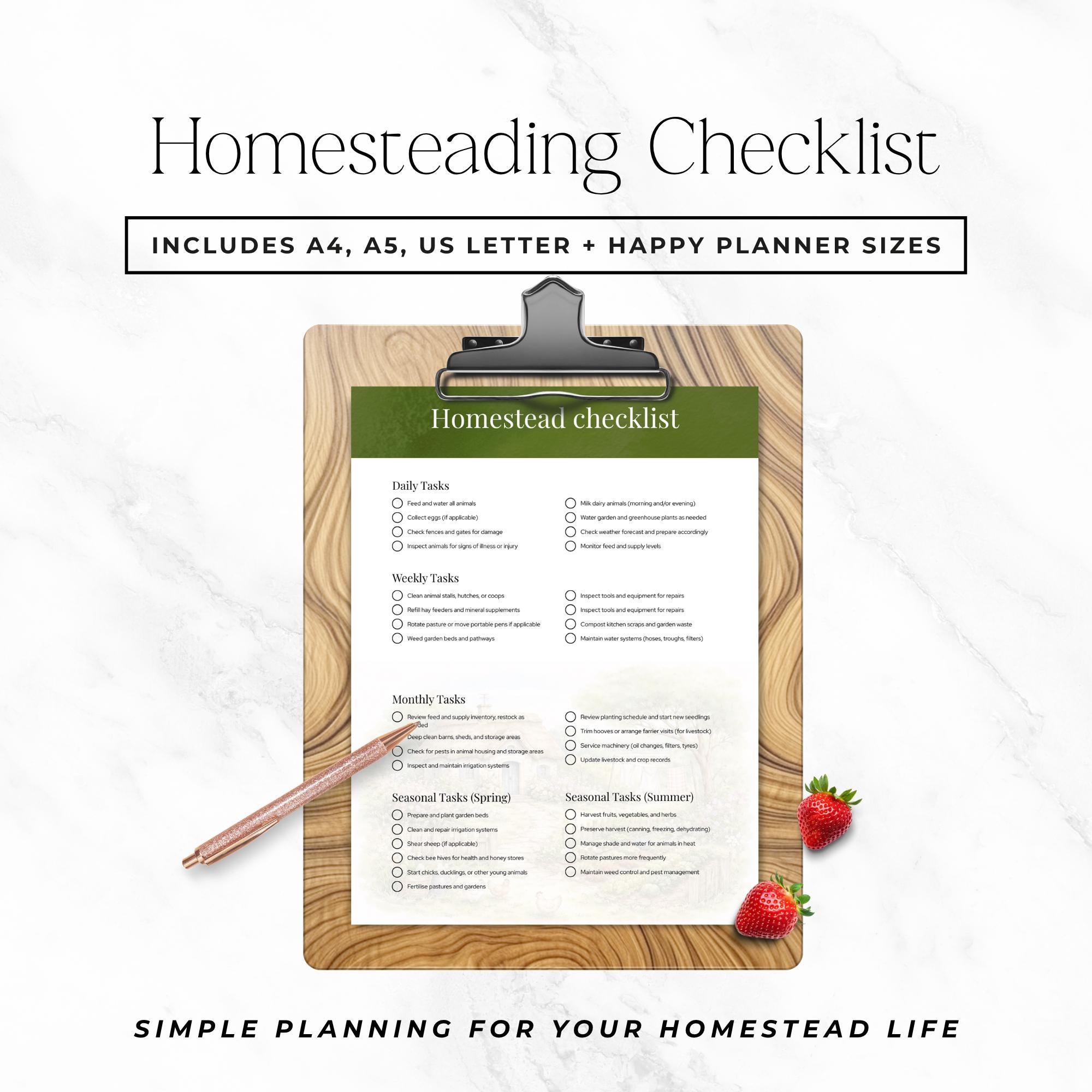 Homestead Checklist Printable, Daily Weekly Seasonal Farm Tasks ...