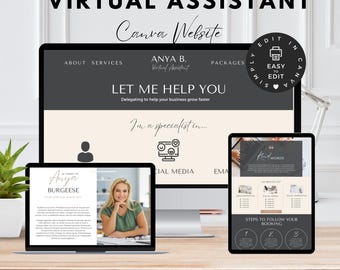 Virtual Assistant Website Template Canva, Beginner VA Website, Editable VA Services Site, Start VA Business Website