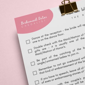 Bridesmaid Checklist Bridesmaid Duties Planner for Bridesmaid ...