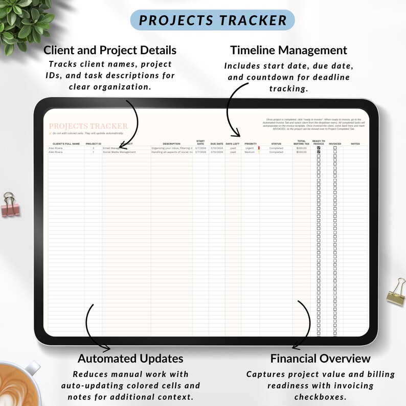 Customizable VA task tracker for productivity enhancement
E-commerce client tracking spreadsheet for Etsy sellers