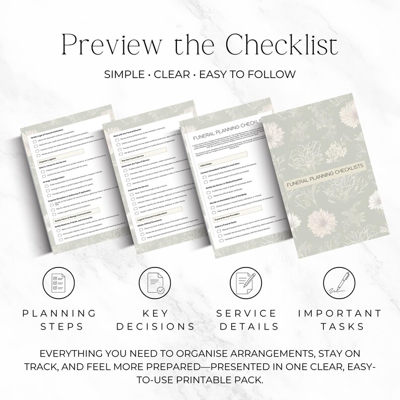 funeral organiser worksheet printable for planning services
bereavement planning checklist for managing funeral details