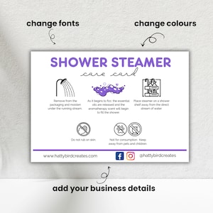 Editable Shower Steamer Care Card Template Shower Mist Instructions ...