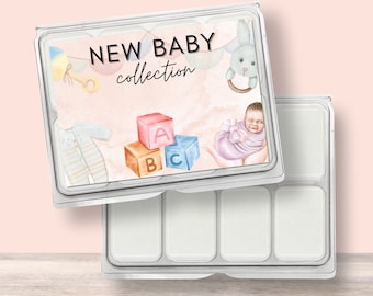 Wax Melt Box Sticker New Baby Label Sample Box Sticker Fragranced HB Box Clamshell Label Printable Soy Wax Blends Collection Box Wax Melt