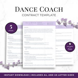 Dance School Contract Template, Editable Dance Instructor Agreement, Customizable Dance Studio Form, Canva Membership Template for Dancing