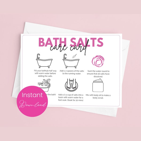 Bath Salts Care Card for Business Bath Salt Template Bath Soak Care Card for Bath Salts Instructions Bath Soak Guide for Epsom Salts