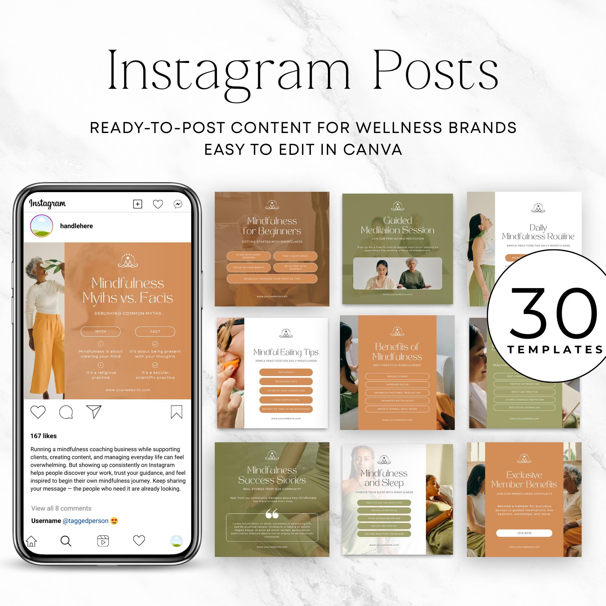 Mindfulness Coach Instagram Templates | Canva Social Media Kit ...