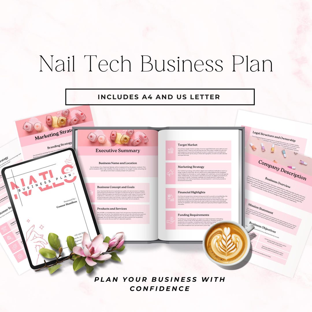 Nail Tech Business Plan Template, Editable Canva Design for Nail Salon ...