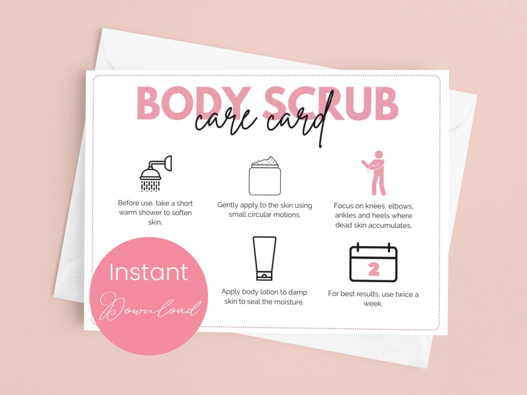 Body Scrub Care Card Sugar Scrub Warning Label Body Scrub Instructions Sugar Scrub Template Body