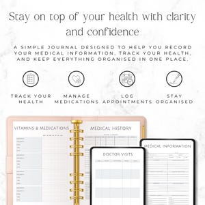 medical history and symptom tracker printable journal
health log book for doctor visits and prescriptions