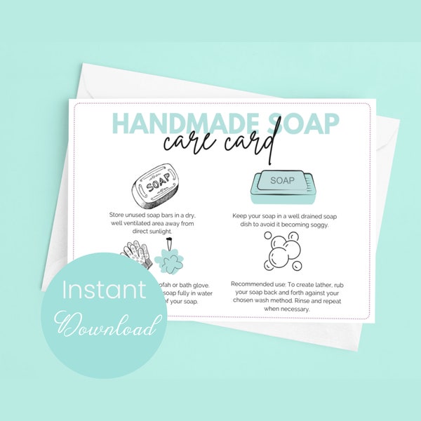 Handmade Soap Care Card Artisan Soap Printable Soap Care Instructions Handcrafted Soap Guide Handmade Soap Label Packing Insert