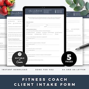 Fitness Coach Client Intake Form, Customizable Personal Trainer Template, Editable Onboarding & Assessment Forms Client Questionnaire