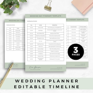 Wedding Day Timeline Template for Planners and Brides | Editable Canva Itinerary Printable Schedule with Vendor Contact Sheet