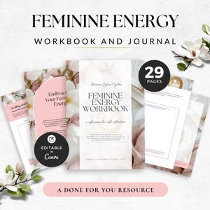 Feminine Energy Workbook Canva Template for Coaches, Editable Client Journal for Self Reflection, Intuition, Embodiment and Mindset Growth
