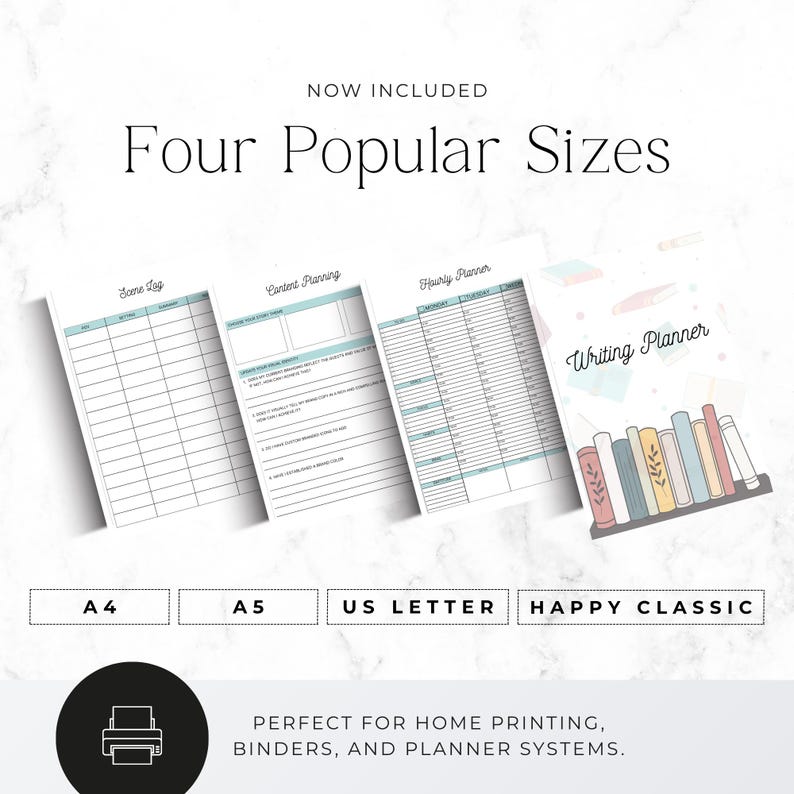 fiction writing planner printable with character profiles and outlines
writing journal for authors with goals, habits, and revision notes