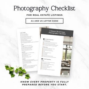 Real Estate Photography Checklist | Realtor Listing Prep Guide | Seller Prep Checklist | Home Staging Checklist | Canva | A4 & US Letter