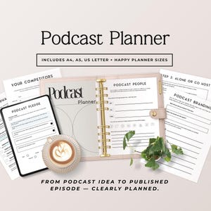 Podcast Planner Printable | Podcast Launch Workbook & Episode Planner | Start a Podcast Checklist | A4, A5, US Letter, Happy Planner, Sprint