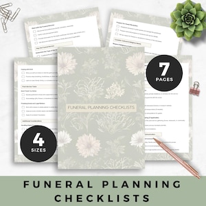 Beerdigung Planung Checklisten druckbare End of Life Planung Listen für die letzten Wünsche Organisator Funeral Vorbereitung Planer Gedenkaufgaben
