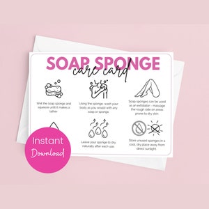 Plantilla de tarjeta de cuidado de esponja de jabón Guía de cuidado de esponja de jabón exfoliante Instrucciones imprimibles para esponja de ducha Inserto de embalaje de esponja llena de jabón