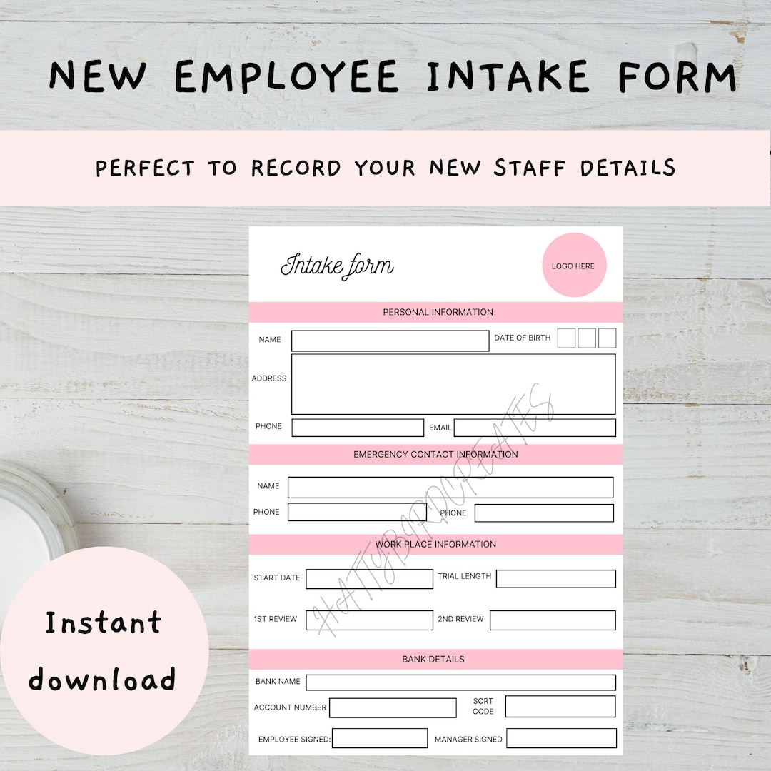 Editable New Employee Intake Form Staff Record Employee Etsy