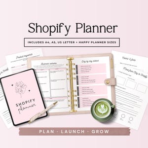Shopify Planner, Checklista för Shopify-butikslansering, Affärsplanerare för e-handel, Organisator för webbutiksinstallation, Utskrivbar digital nedladdning Fas 4