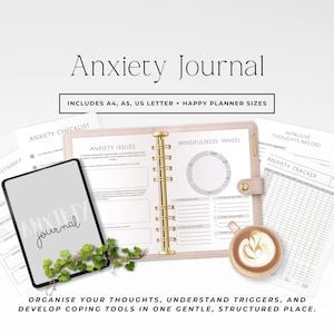 Diario stampabile sull'ansia per le donne, quaderno di lavoro sull'ansia in PDF, strumento di monitoraggio dei trigger e dei modelli comportamentali, pianificatore di auto-riflessione CBT