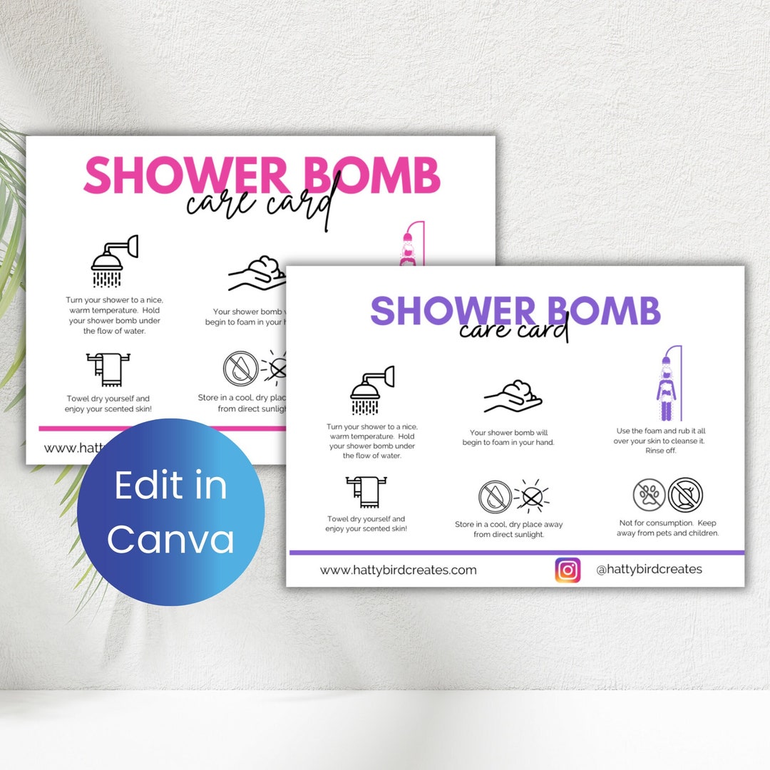 Editable Shower Bomb Care Card Scented Fragranced Shower Fizz Care Card ...