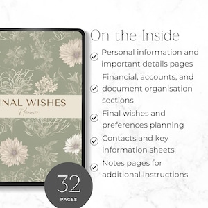 final wishes planner printable A5 for organising important information
end of life planner printable for personal details and wishes