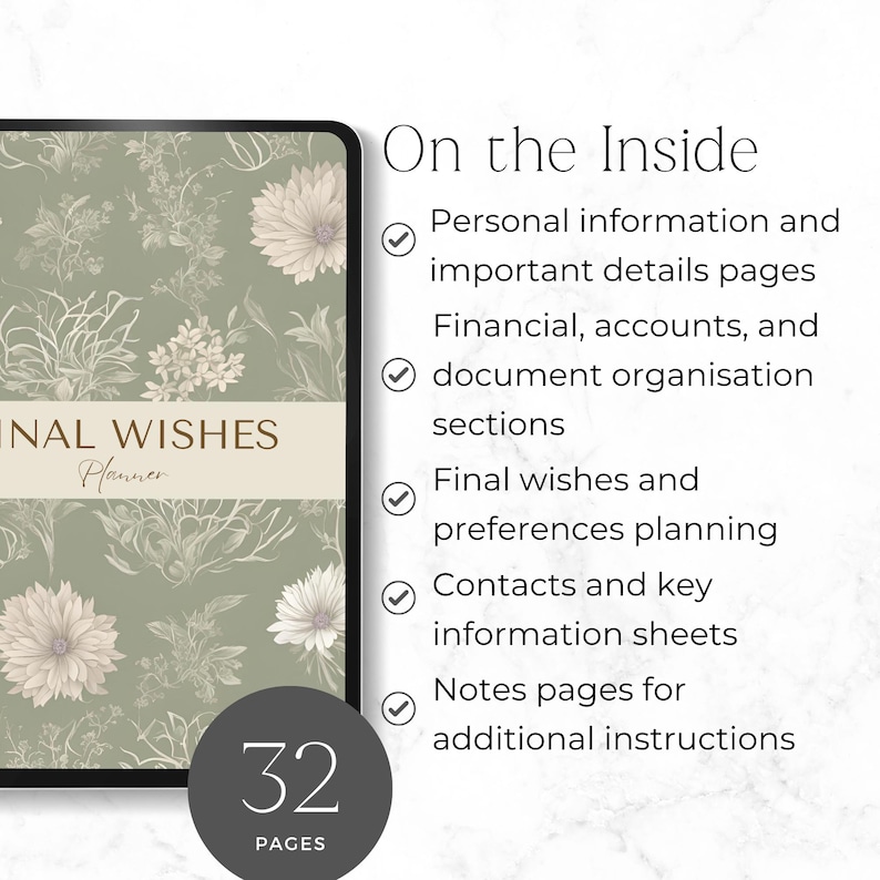 final wishes planner printable A5 for organising important information
end of life planner printable for personal details and wishes
