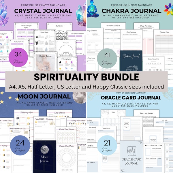 Spirituality Planner Bundle Moon Journal Chakra Healing Workbook Printable Crystal Collection Record Tarot Reading Journal Spiritual Journey