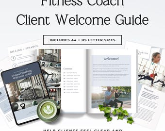 Szablon powitalny trenera fitness | Pakiet powitalny trenera personalnego | Przewodnik po wdrażaniu klienta | Edytowalny szablon Canva | Format A4 i US Letter