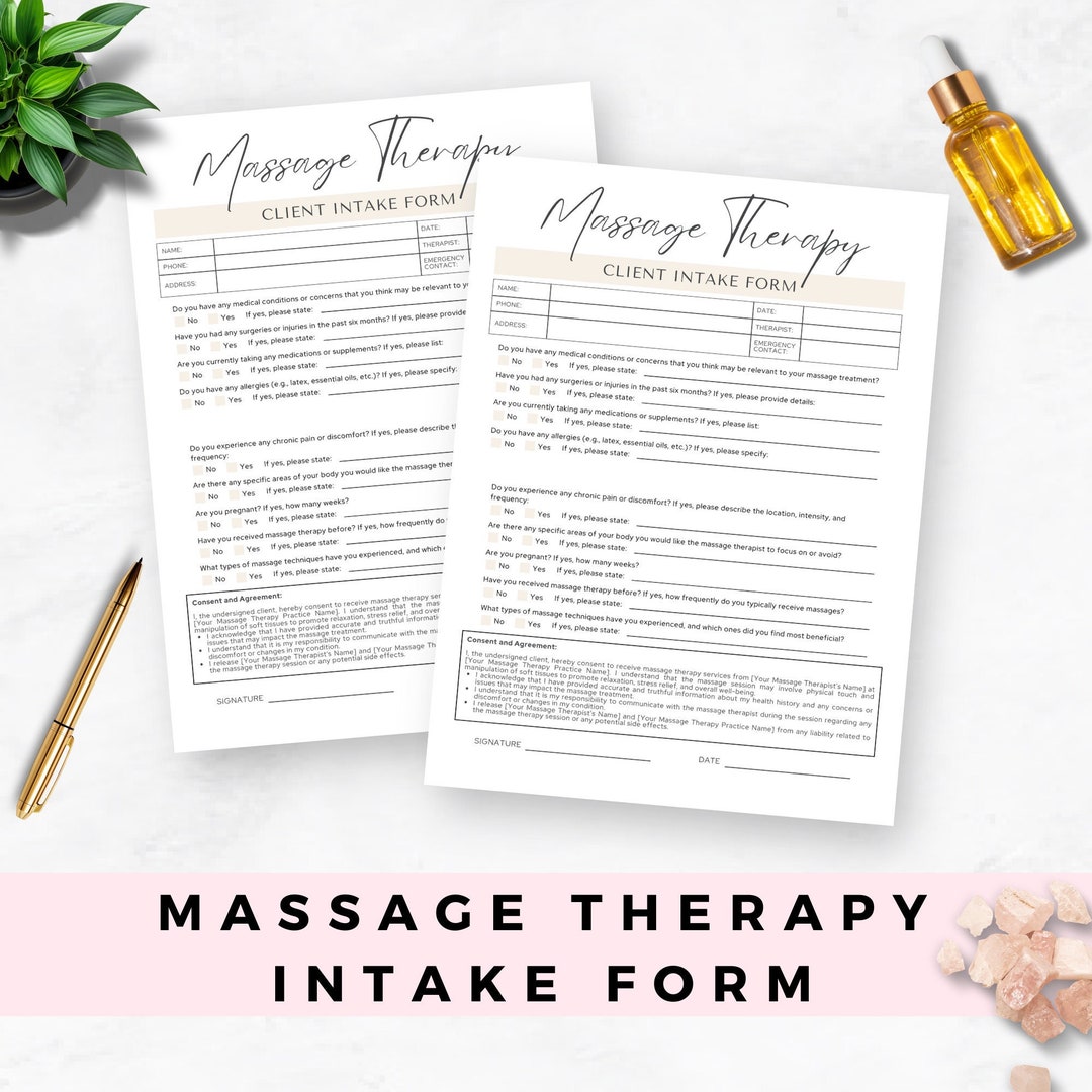 Massage Therapy Intake Form Massage Consent Template Editable ...