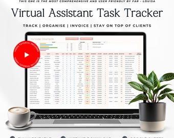 Panel de control de asistente virtual / Hojas de cálculo de Google para CRM de clientes / Seguimiento de tareas y proyectos / Seguimiento de facturas / Plantilla de flujo de trabajo para asistentes virtuales / Descarga digital