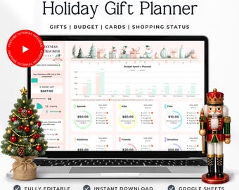 Christmas Gift Planner | Google Sheets Christmas Budget Tracker | Christmas Gift List Spreadsheet | Holiday Shopping Planner | Card Tracker