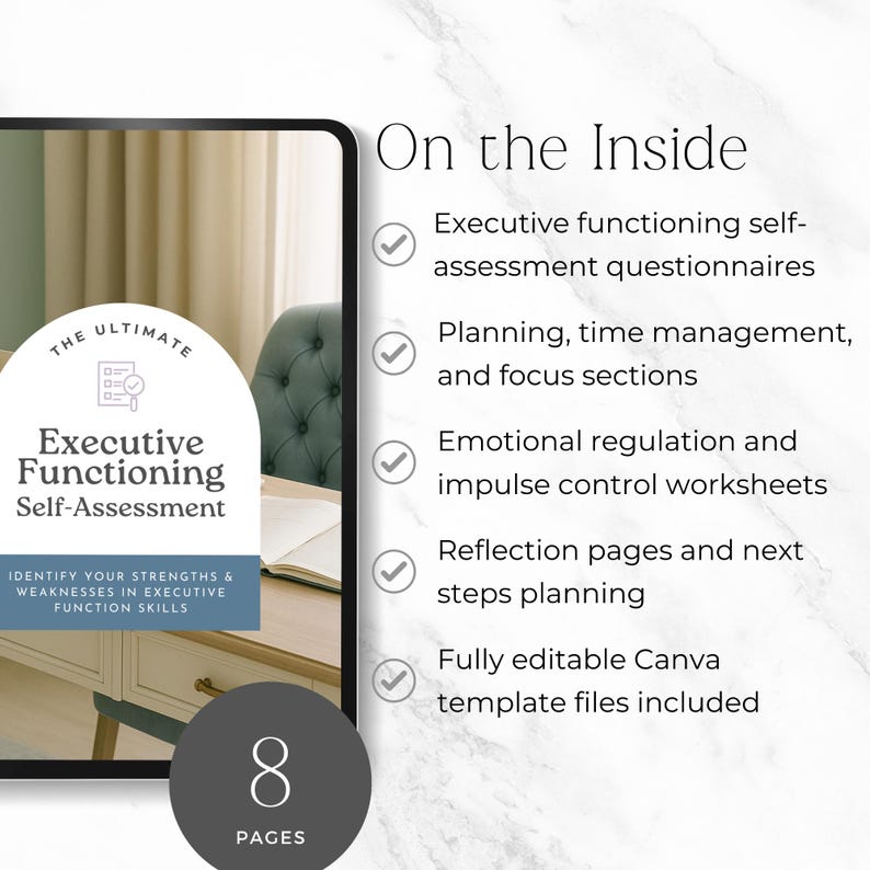 Executive Functioning Assessment Template, Editable Canva Coaching ...