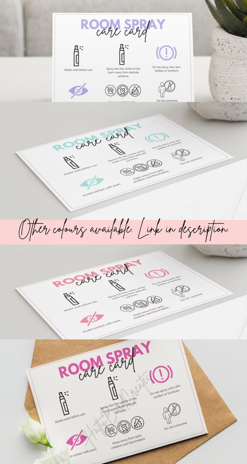 Printable Mist Card Room Spray Care Card Template Printable Fragrance Warning Insert for ...