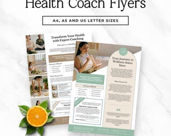 Plantilla de folleto para entrenador de salud / Folleto de marketing de bienestar / Promoción de entrenador de nutrición / Plantilla editable de Canva / A4, A5, Carta estadounidense, Sprint