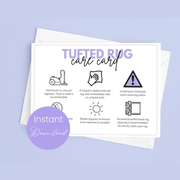 Tufted Rug Care Card Handmade Tufting Rug Care Instructions Tuft Rug Thank You Acrylic Rug Tufting Template Instant Download