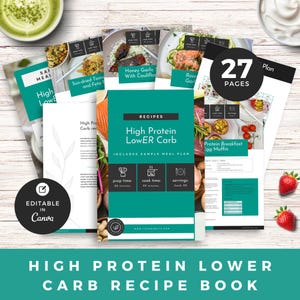 High Protein Recipe Book Canva Template for Nutrition Coaches Editable Meal Plan Guide Customizable Client Booklet PDF A4 US Letter Download