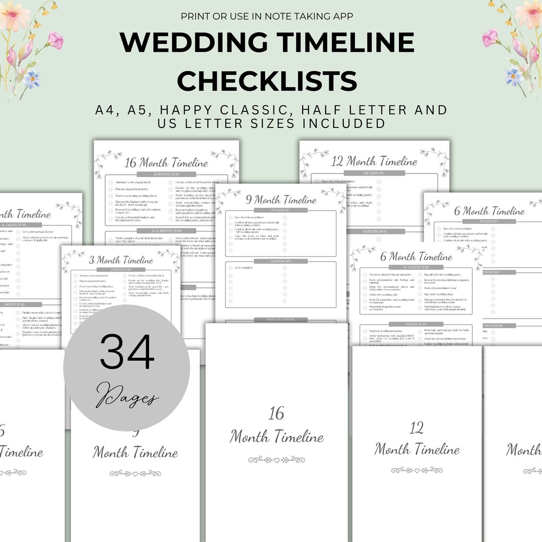 Wedding Checklist Printable Wedding Planning Timeline Template Wedding ...