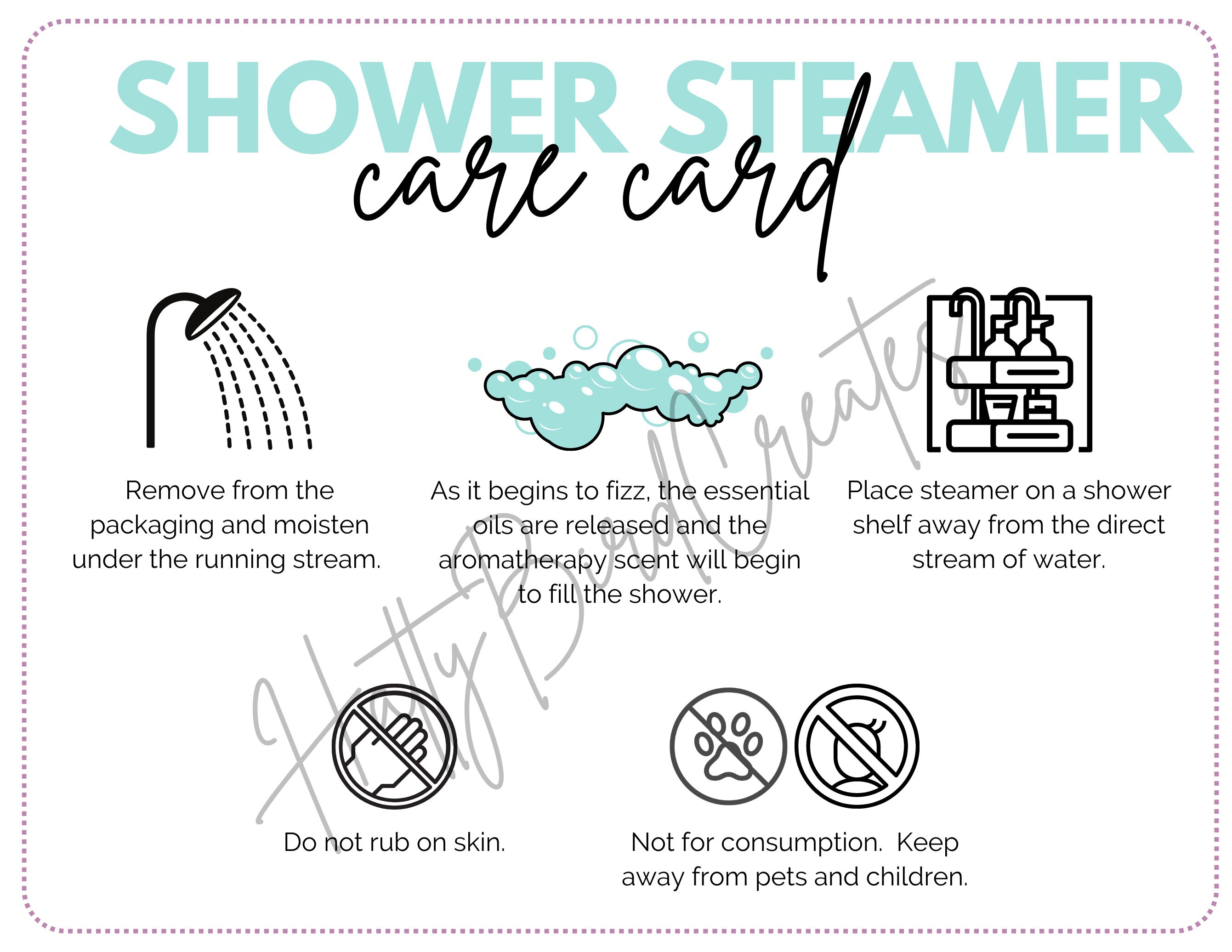 Shower Steamer Care Card Printable Shower Steamer Care Etsy