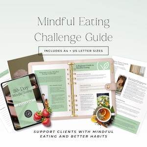Cuaderno de trabajo imprimible para la alimentación consciente, diario del reto de alimentación de 30 días, sugerencias para la alimentación intuitiva para clientes de bienestar y nutrición P2