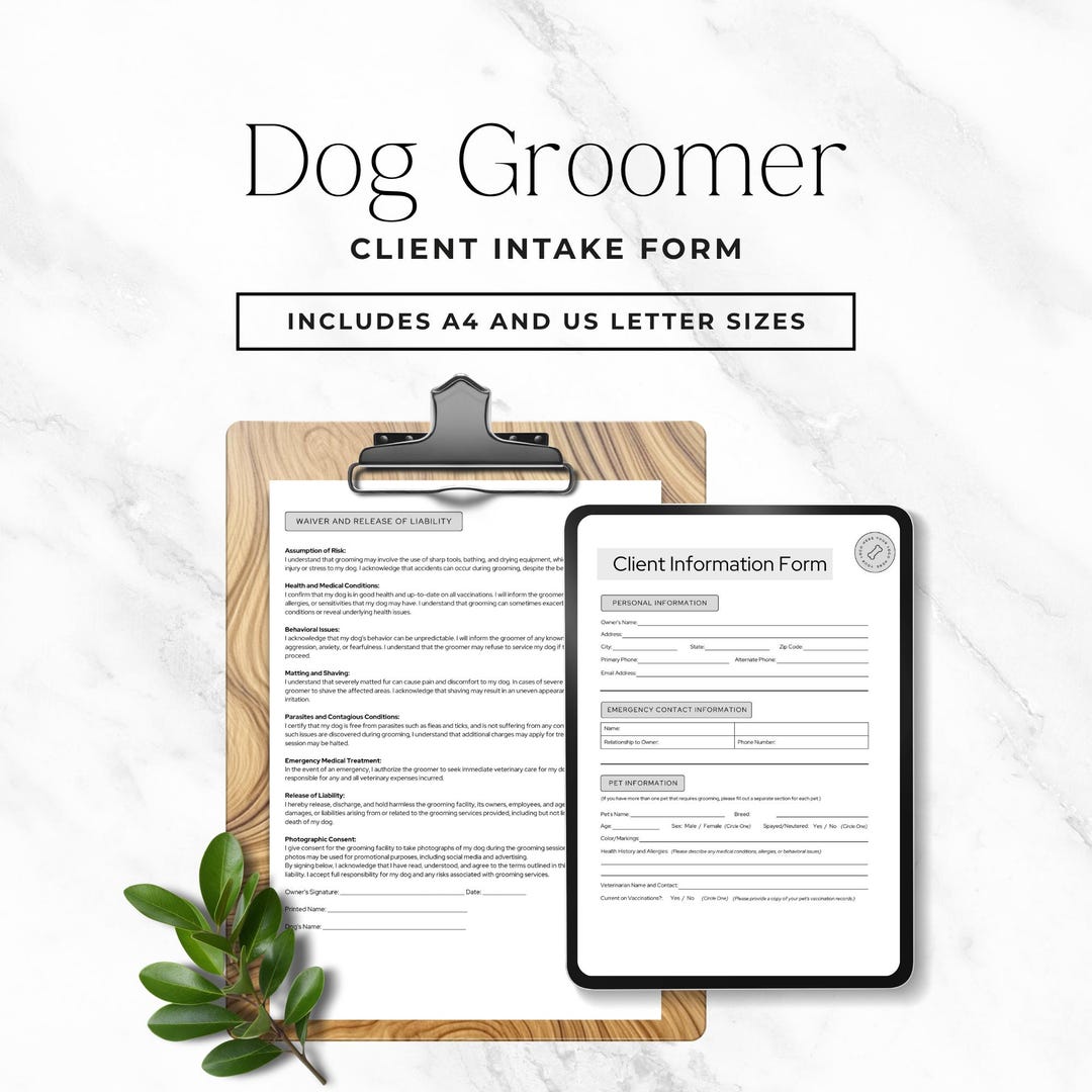 Grooming Forms.pdf Dog Grooming Intake Form Canva Editable, Pet Grooming Consent and ...