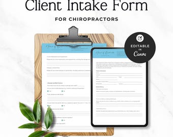 Formularz przyjęcia do chiropraktyki | Edytowalny szablon Canva | Formularz zgody pacjenta | Dokumentacja nowego pacjenta | Formularze chiropraktyczne | A4 i list amerykański